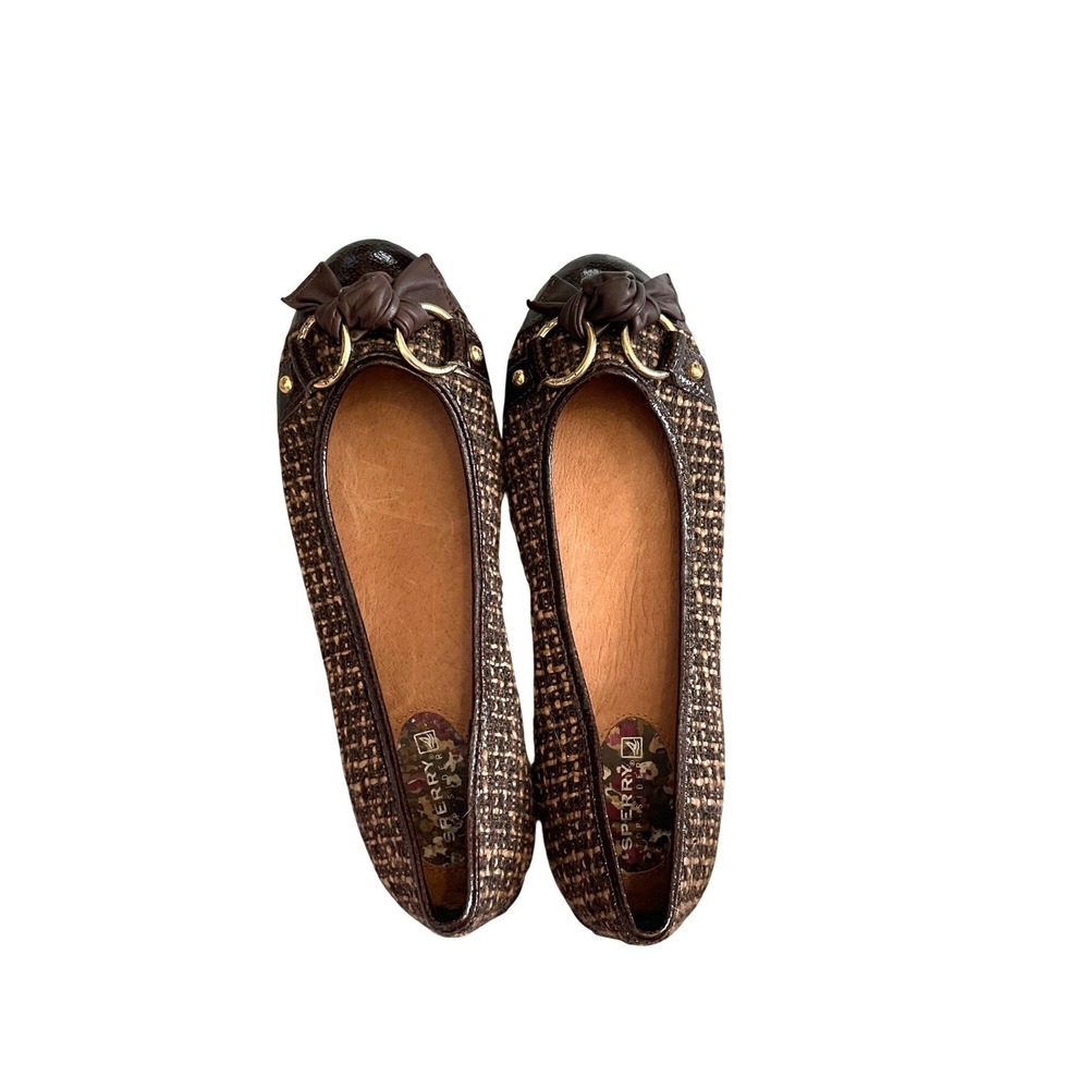 Brown Tweed Patent Bow Ballet Flats size 7M by Sperry Top-Sider